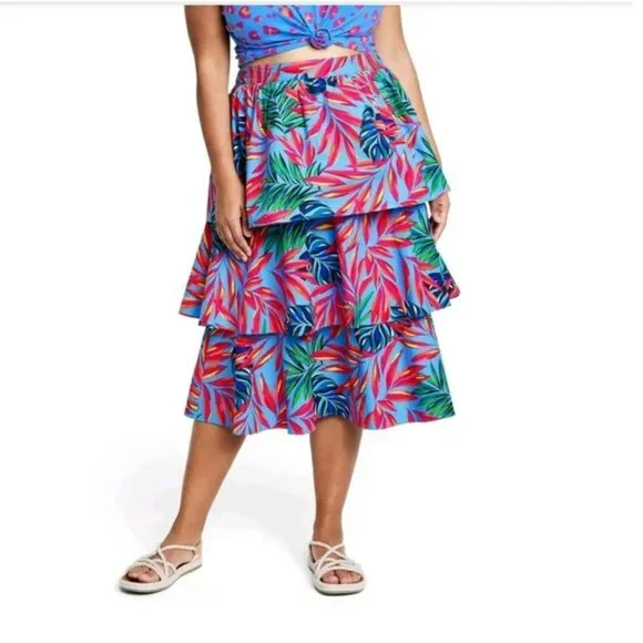 Tabitha Brown x Target Tropical Print Tiered Midi Skirt - Picture 1 of 2